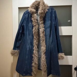DENIM FAUX FUR COAT